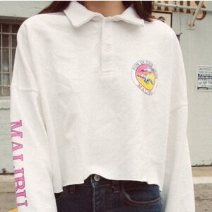 Brandy Melville John Galt Malibu Fun In The Sun Cropped LS Sweatshirt, White, OS